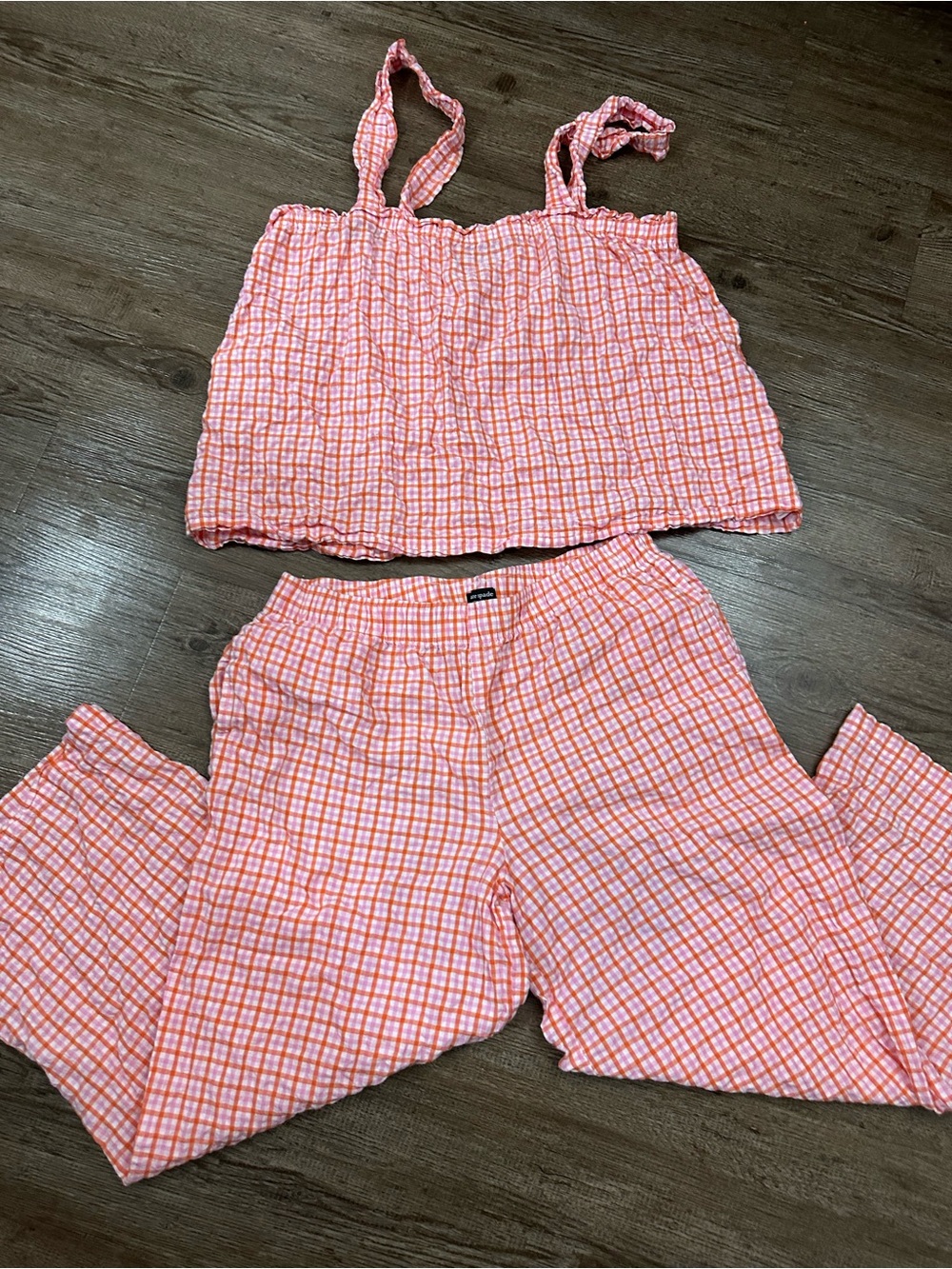 Kate Spade Pink Orange Plaid Two-Piece Pajama Set